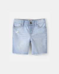 Oshkosh Girls Frayed Denim Skimmer Shorts - Light Wash Blue, Size 10