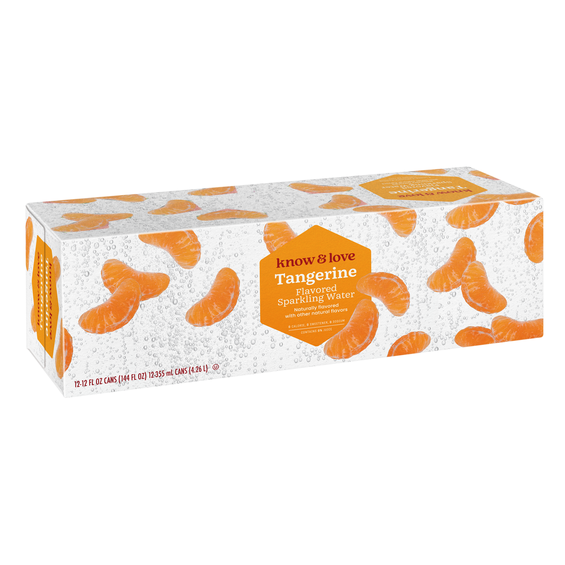slide 1 of 1, know & love Sparkling Water Tangerine, 12 Ounce Can, 12 Pack, 12 oz