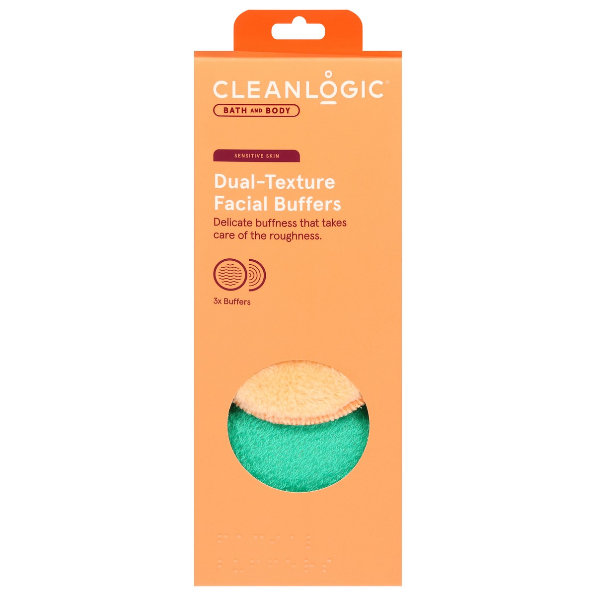 slide 1 of 1, cleanlogic Bath and Body Dual Texture Facial Buffers 3 ea, 3 ct