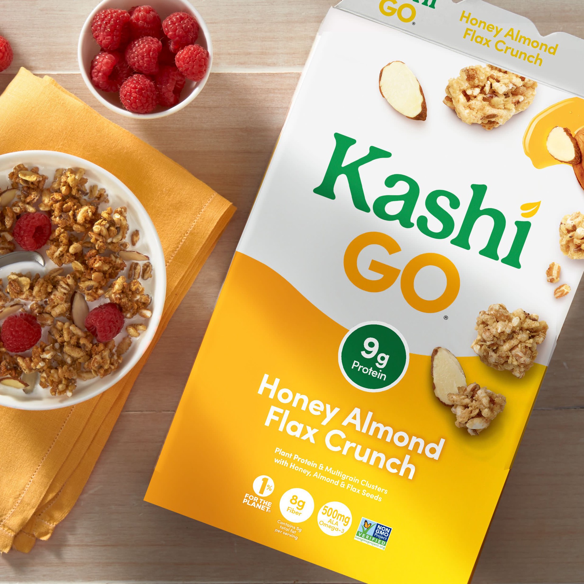 slide 5 of 5, Kashi GO Breakfast Cereal, Fiber Cereal, Family Breakfast, Honey Almond Flax Crunch, 14oz Box, 1 Box, 14 oz