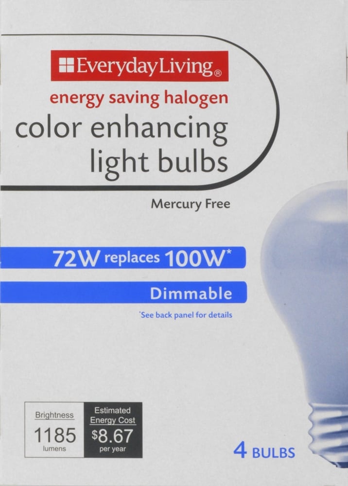 slide 1 of 1, Everyday Living 72-Watt Halogen Color-Enhancing Light Bulbs, 4 ct