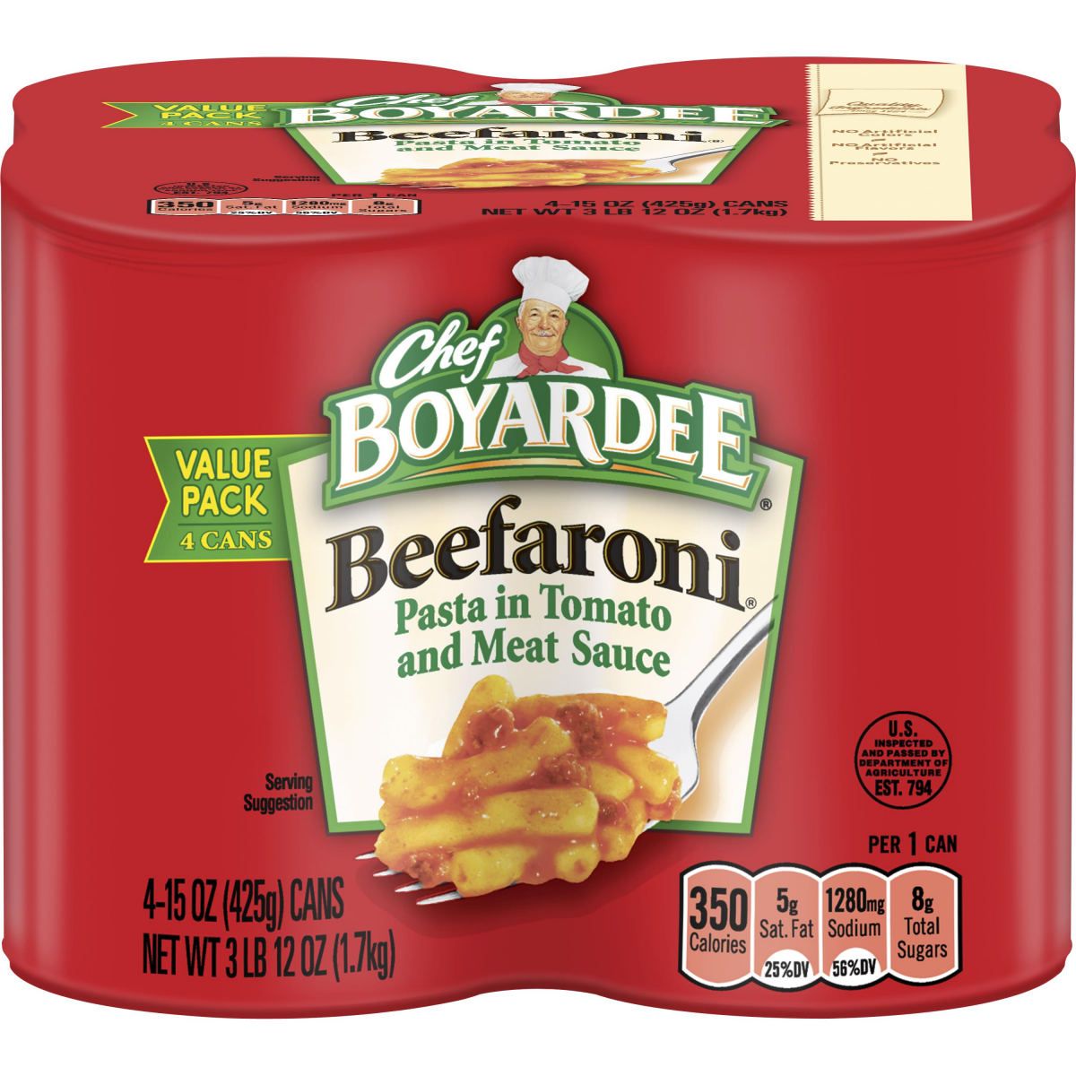 slide 1 of 1, Chef Boyardee Beefaroni Value Pack, 4 ct; 15 oz