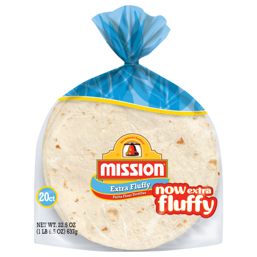 slide 1 of 1, Mission - 6 Inch Extra Fluffy Fajita Flour Tortillas, 20 Count (22.5 Oz), 22.5 oz