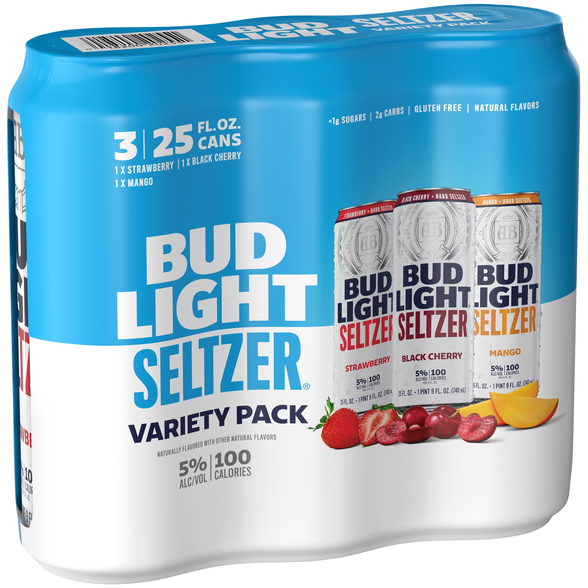 slide 1 of 1, Bud Light Seltzer Strawberry, Black Cherry & Mango Seltzer Variety Pack, 5% ABV, 3 ct; 25 fl oz