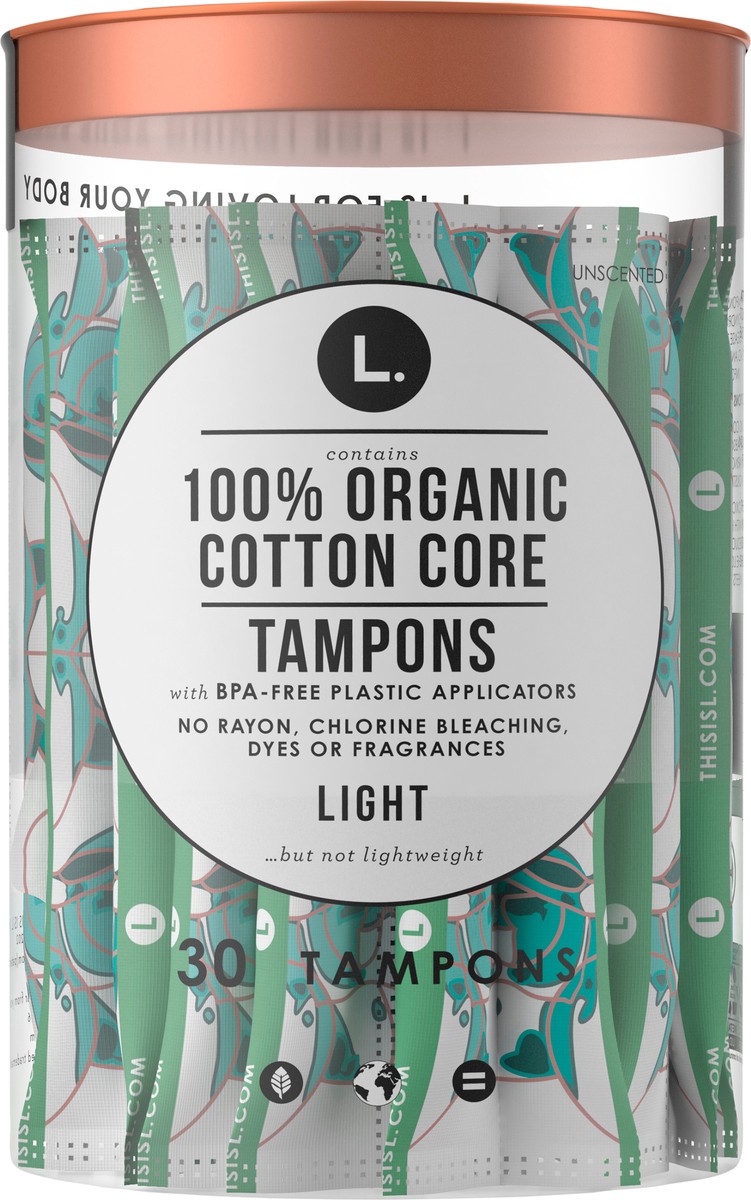 slide 3 of 5, L. Organic Cotton Tampons - Light 30 Count, 30 ct