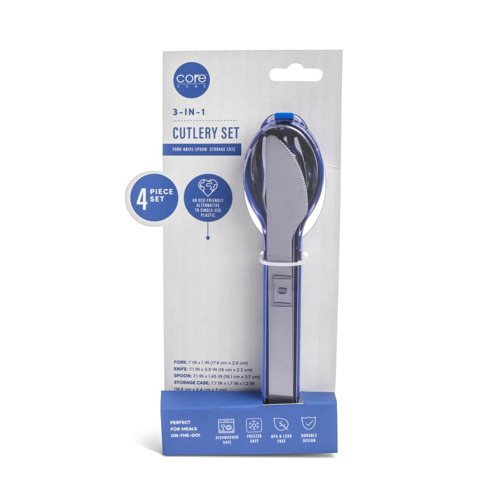 slide 2 of 3, Core Home 3 In 1 Cutlery Set With Case - Grey, 4 ct