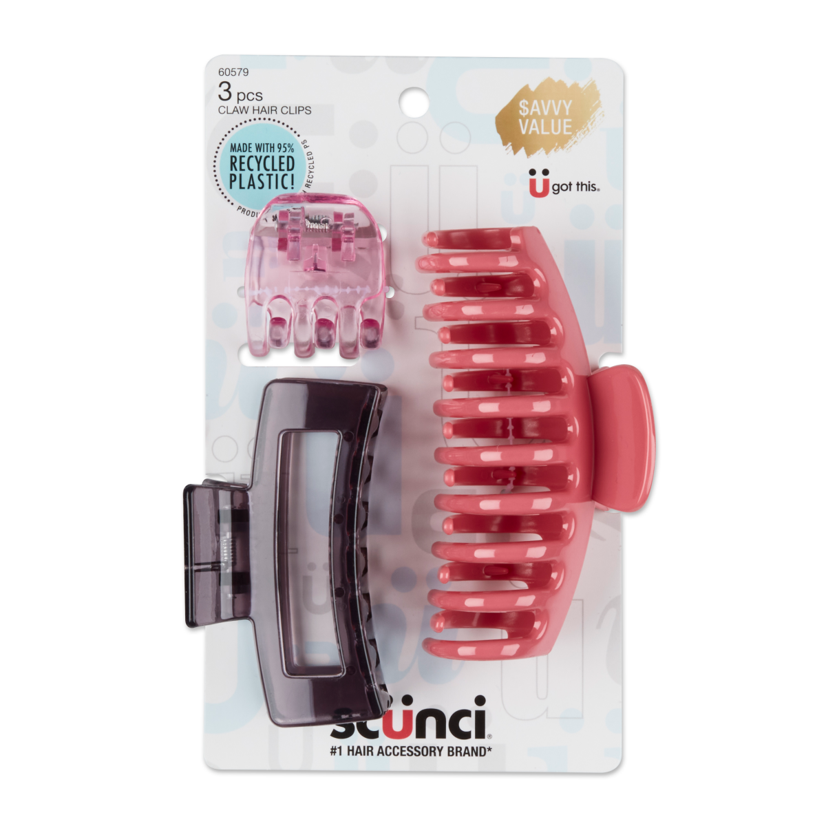 slide 1 of 1, scünci Scunci Recycled Claw Clips Pink, 3 ct