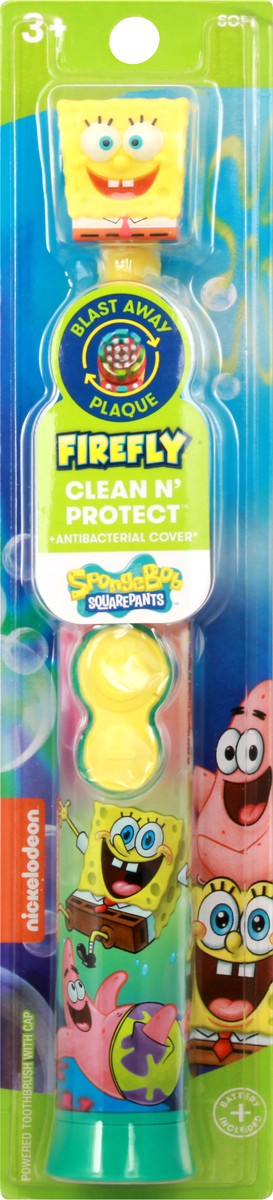 slide 8 of 9, Firefly Power Protect Battery Toothbrush with Antibacterial Character Cap - SpongeBob Squarespants, 1 ct