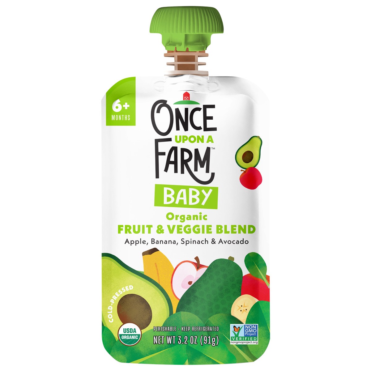 slide 1 of 9, Once Upon a Farm Apple, Banana, Spinach and Avocado Organic Baby Food Pouch, 3.2 oz, 3.2 oz