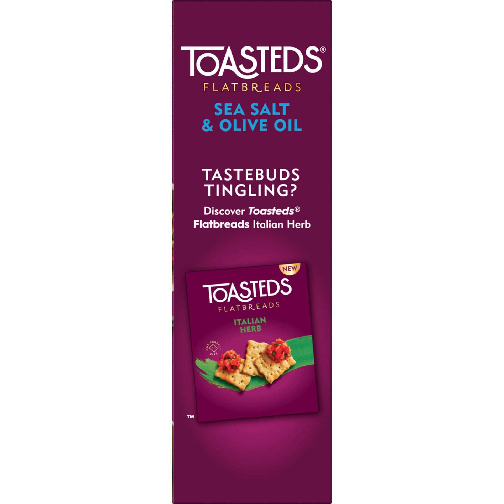 slide 3 of 5, Toasteds Flatbreads Crackers, Party Snacks, Lunch Snacks, Sea Salt and Olive Oil, 8.7oz Box, 1 Box, 8.7 oz