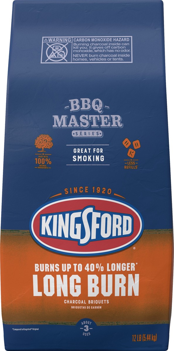 slide 2 of 5, Kingsford Long-Burn Charcoal Briquettes, BBQ Charcoal for Grilling – 12 Pounds, 12 lb