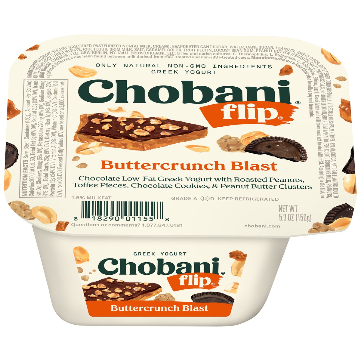 slide 1 of 8, Chobani Flip Buttercrunch Blast Greek Yogurt, 5.3 oz