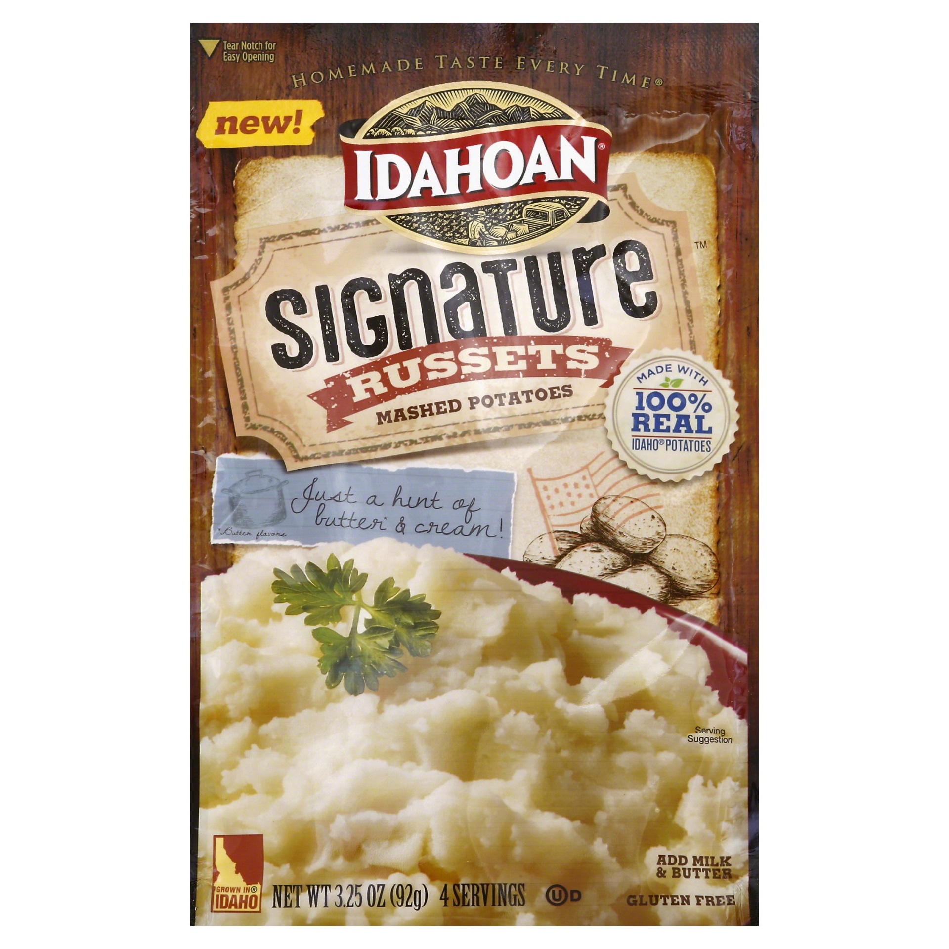 slide 1 of 1, Idahoan Signature Russets Mashed Potatoes, 3.25 oz