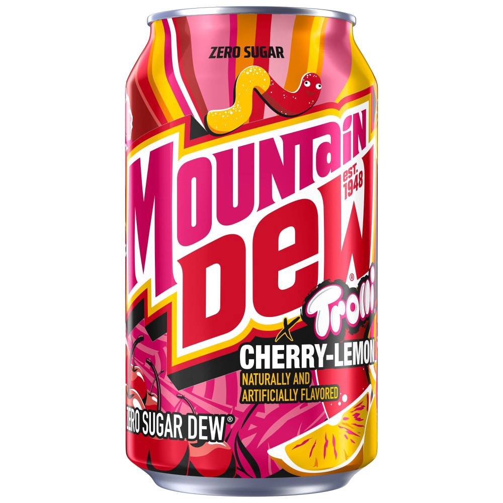 slide 2 of 3, Mountain Dew Zero Sugar Soda Trolli Cherry Lemon, 12 Fl Oz x 12, 12 ct