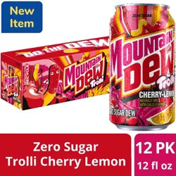 Mountain Dew Zero Sugar Soda Trolli Cherry Lemon, 12 Fl Oz x 12
