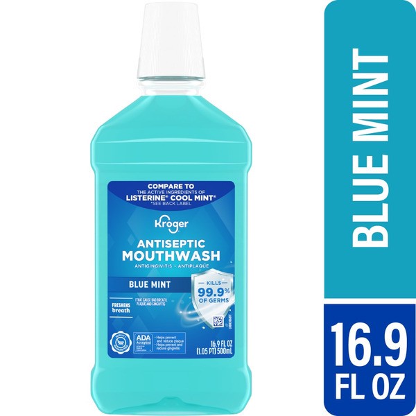 slide 1 of 1, Kroger Mouth Rinse, Antiseptic, Blue Mint, 16.9 fl oz