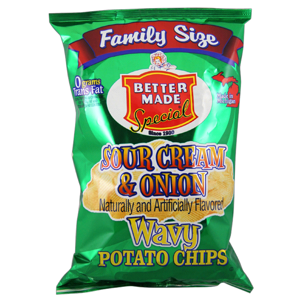 slide 1 of 1, Better Made Family Size Sour Cream & On Potato Chips, 9.5 oz