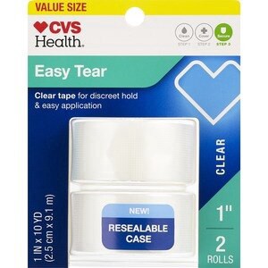 slide 1 of 1, CVS Health All Purpose Breathable Clear Tape, 2 Pk, 2 ct