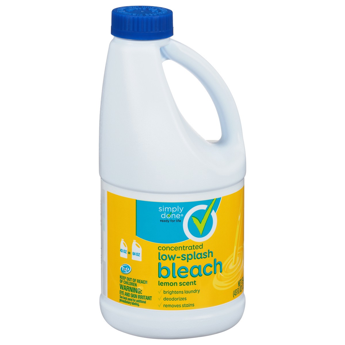 slide 2 of 10, Simply Done Bleach, Low-Splash, Concentrated, Lemon Scent, 43 oz