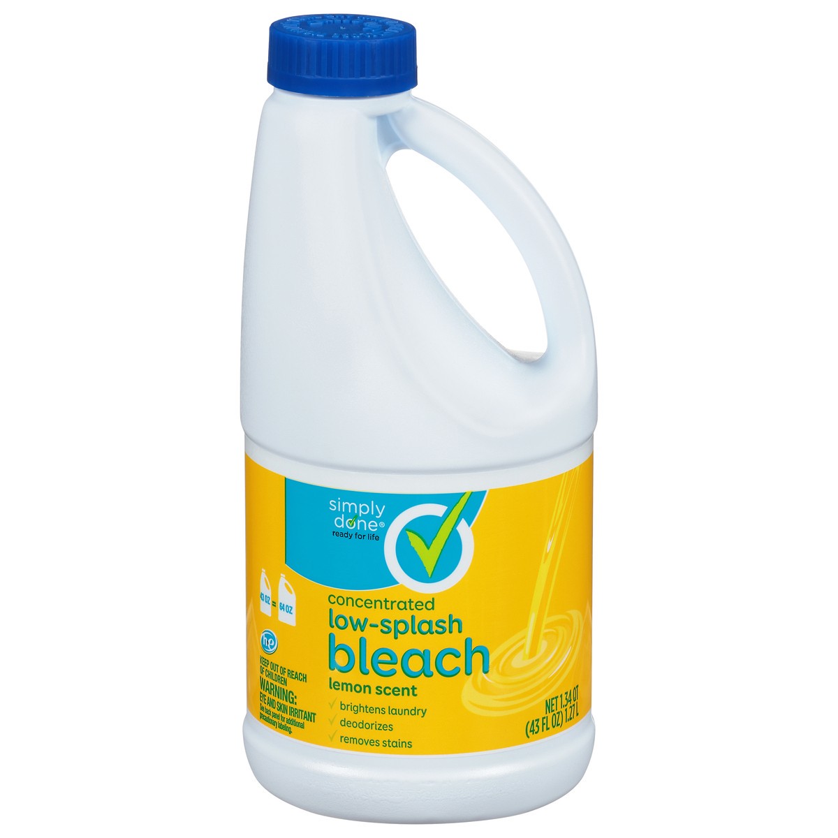 slide 1 of 10, Simply Done Bleach, Low-Splash, Concentrated, Lemon Scent, 43 oz