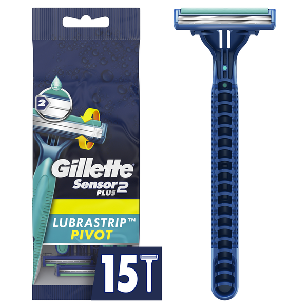 slide 1 of 1, Gillette Sensor2 Plus Pivoting Head Men's Disposable Razors, 15 ct