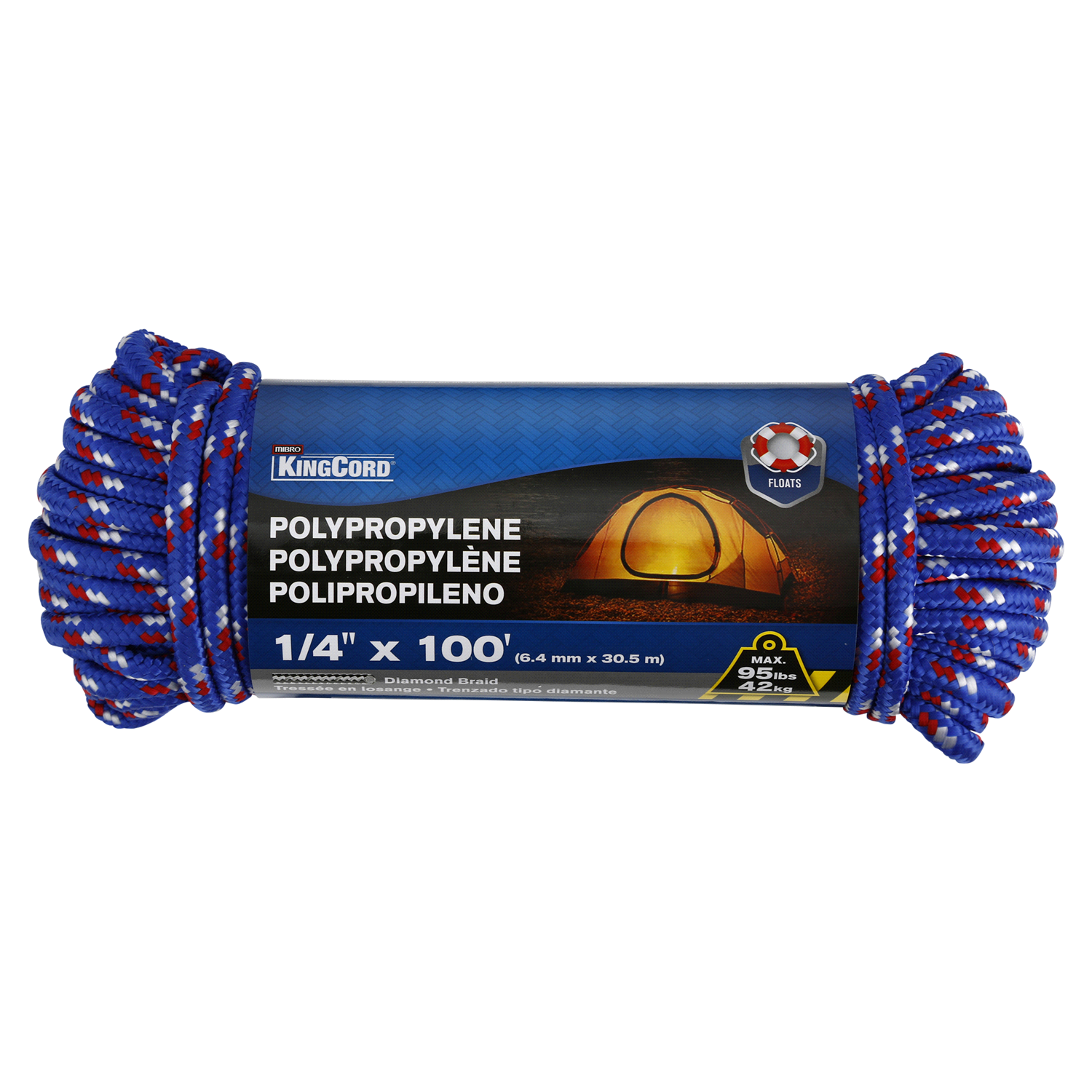 slide 1 of 2, KingCord 1/4 x 100' Diamond Braid Polypropylene Utility Rope, 100 ft