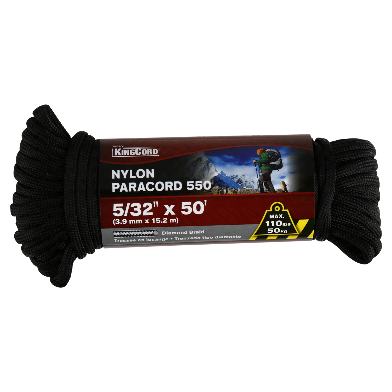 slide 1 of 2, KingCord Mibro Kingcord Paracord 550 Nylon Diamond Braid Black, 1 ct
