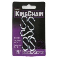KingChain 1/8 Steel S-Hooks, Zinc-Plated - 5/Card