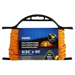 KingCord 5/32 x 50' Reflective Diamond Braid Polypropylene Rope and Rope Holder, Orange