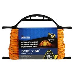 KingCord 5/32 x 50' Reflective Diamond Braid Polypropylene Rope and Rope Holder, Orange