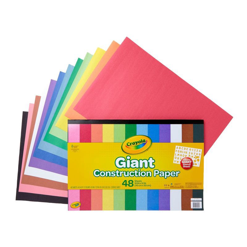 slide 2 of 3, Crayola 48-Sheet Giant Construction Paper with Stencil 12-Color, 48 ct