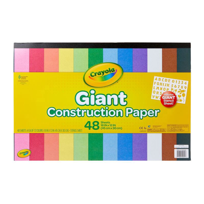 slide 1 of 3, Crayola 48-Sheet Giant Construction Paper with Stencil 12-Color, 48 ct