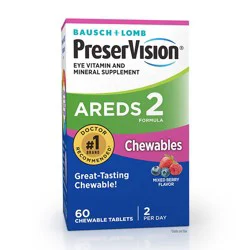 Bausch & Lomb PreserVision AREDS 2 Formula Eye Vitamin and Mineral Supplement with Lutein & Zeaxanthin, Mixed Berry Flavor, 60 Chewable Tablets