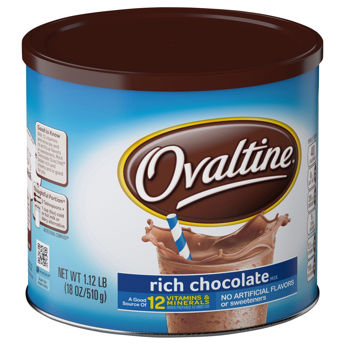 slide 2 of 8, Ovaltine Rich Chocolate Drink Mix, Powdered Drink Mix for Hot and Cold Milk Canister, 18 oz