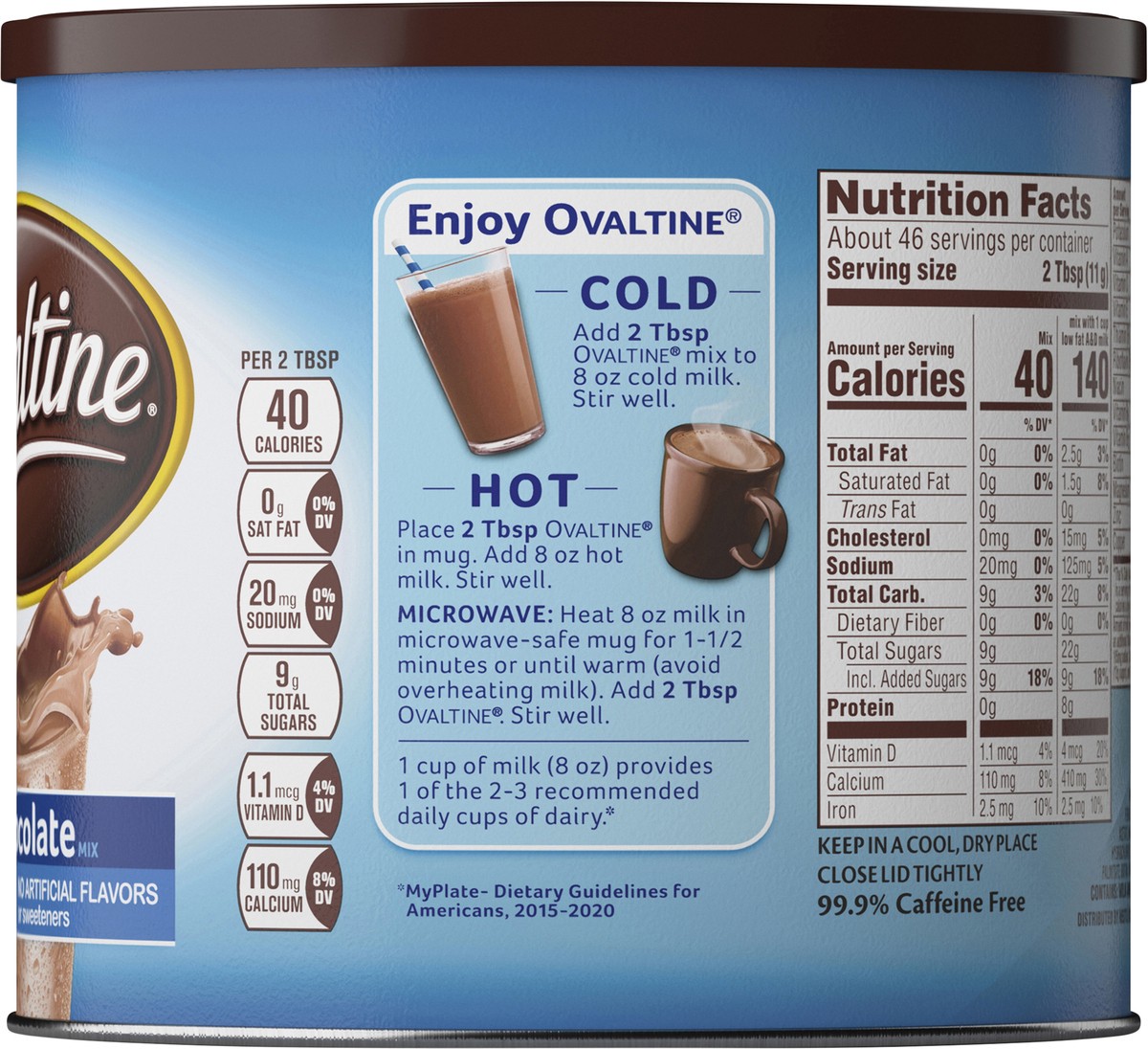 slide 7 of 8, Ovaltine Rich Chocolate Drink Mix, Powdered Drink Mix for Hot and Cold Milk Canister, 18 oz