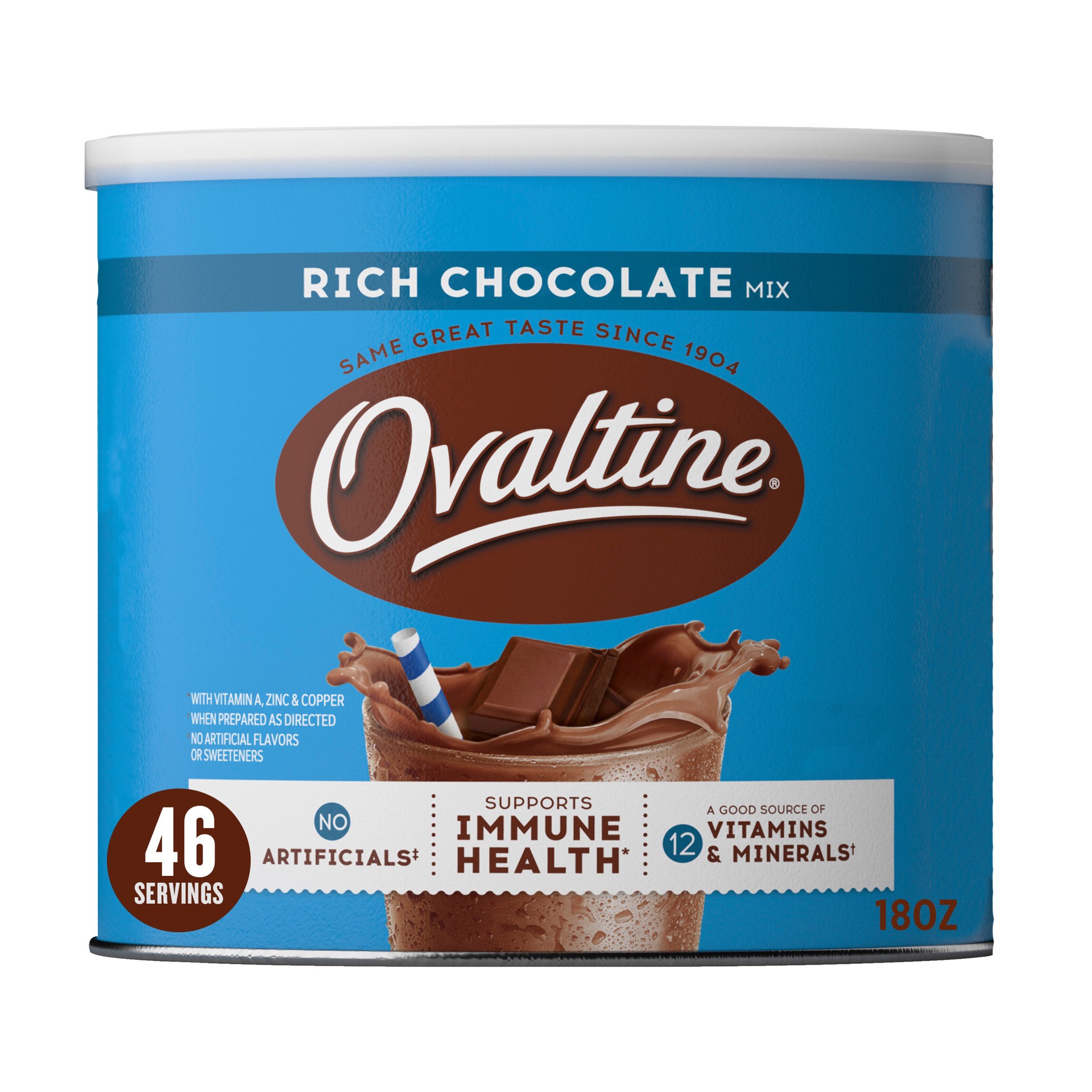 slide 1 of 8, Ovaltine Rich Chocolate Drink Mix, Powdered Drink Mix for Hot and Cold Milk Canister - 18 oz, 18 oz