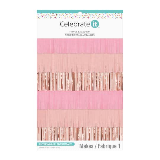 slide 1 of 3, 72" Pink Fringe Backdrop By Celebrate It, 72 in