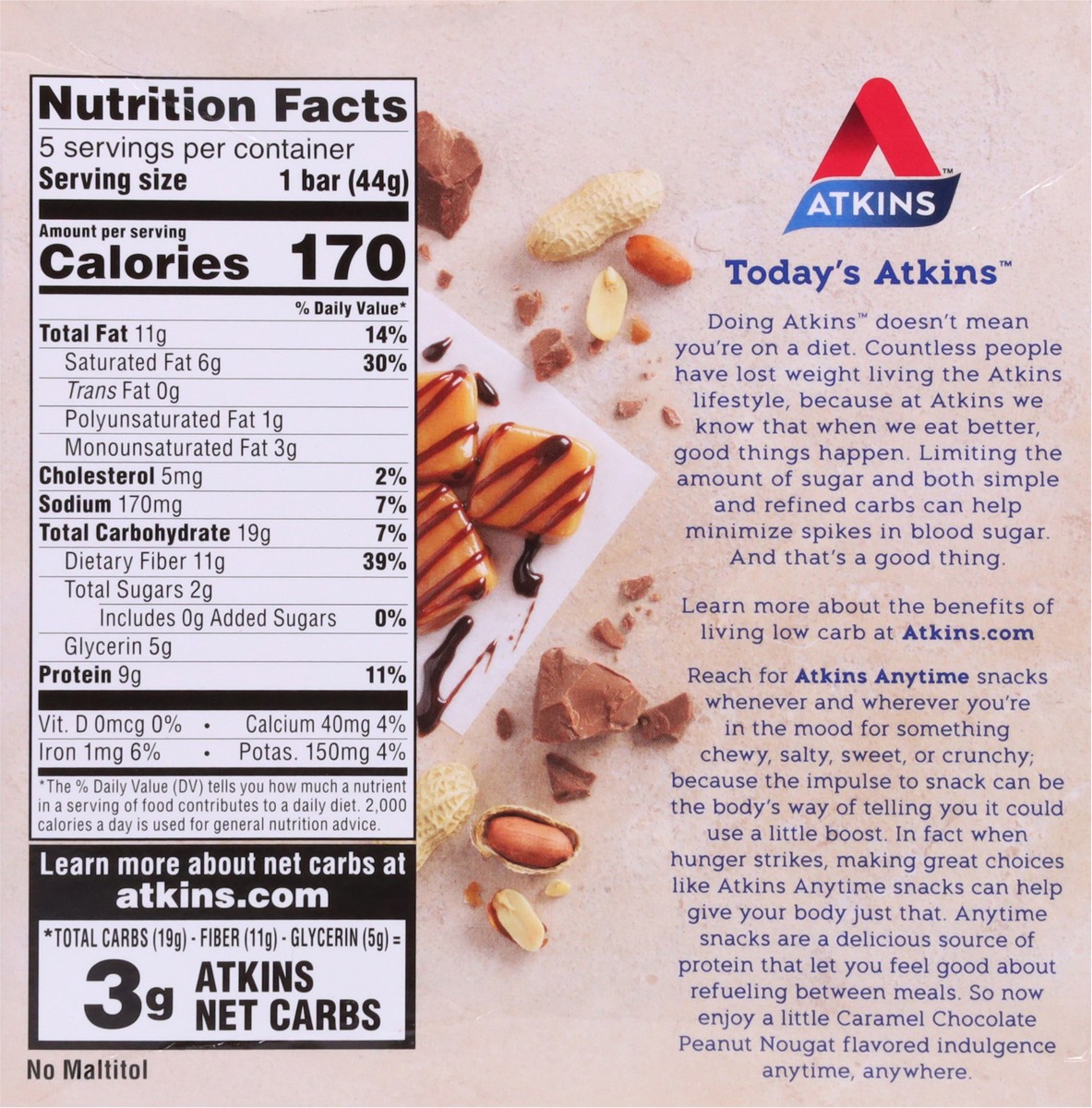 slide 5 of 9, Atkins Advantage Bar Chocolate Peanut Nougat, 6.72 oz