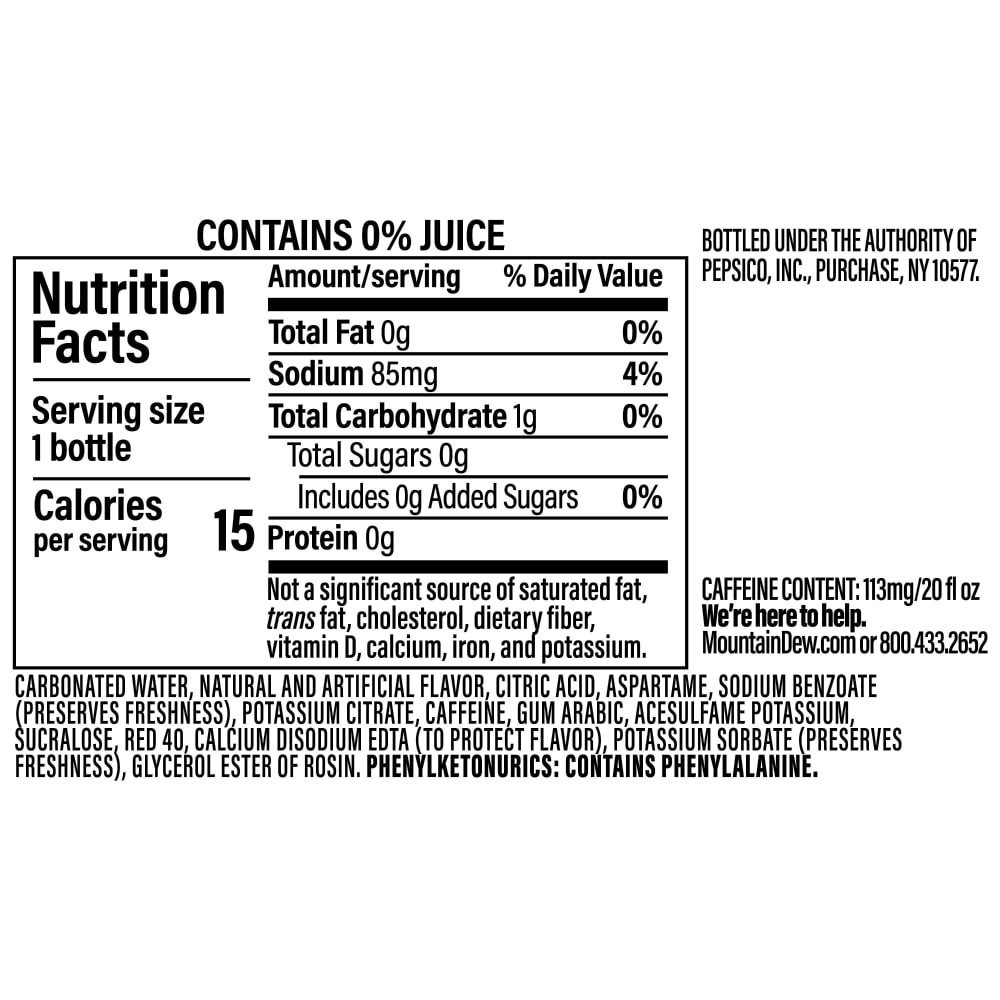 slide 5 of 5, Mtn Dew 0 Sgr Cherry Lemon, 20 oz