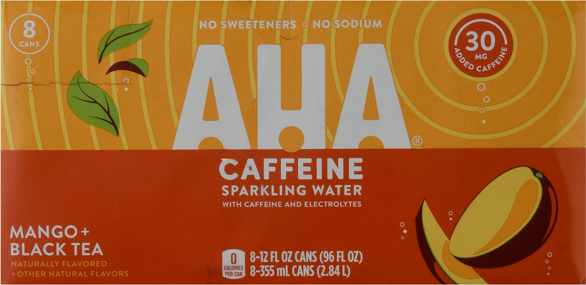 slide 10 of 11, AHA 8 Pack Caffeine Mango + Black Tea Sparkling Water 8 ea, 8 ct; 12 fl oz