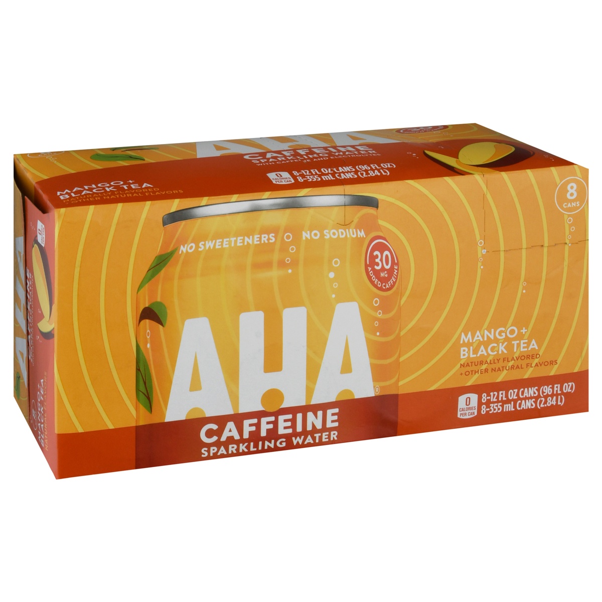 slide 11 of 11, AHA 8 Pack Caffeine Mango + Black Tea Sparkling Water 8 ea, 8 ct; 12 fl oz