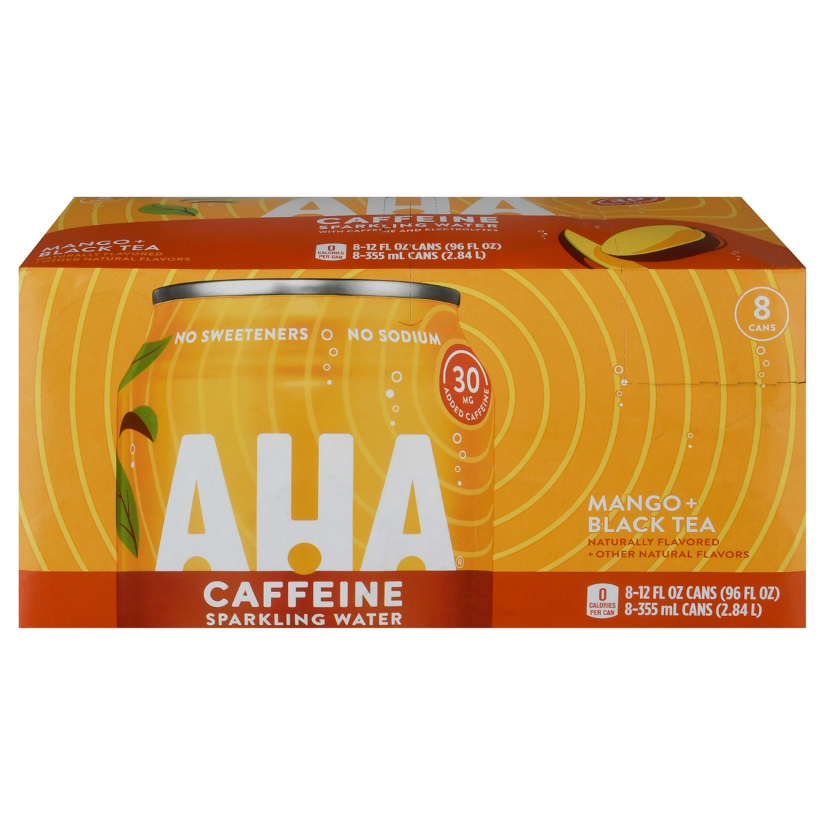 slide 1 of 11, AHA 8 Pack Caffeine Mango + Black Tea Sparkling Water 8 ea, 8 ct; 12 fl oz