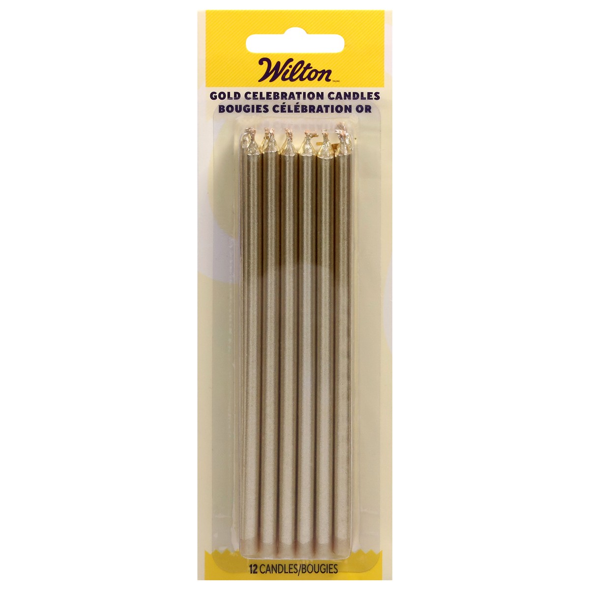 slide 1 of 1, Wilton Gold Tall Birthday Candles 12 Each, 12 ct