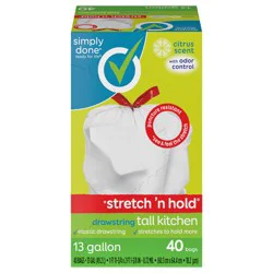 Simply Done Drawstring Citrus Scent Tall Kitchen Bags, 13 Gallon, 40 count
