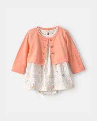 Baby Girl 2-Piece Beach Cardigan & Bodysuit Dress Set - Orange/Ivory - 12 mo