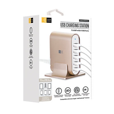 slide 1 of 1, Case Logic 5 Port Charging Station Gold, 1 ct