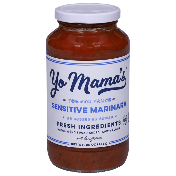 slide 1 of 1, Yo Mama's Sensitive Marinara Tomato Pasta Sauce, 25 oz