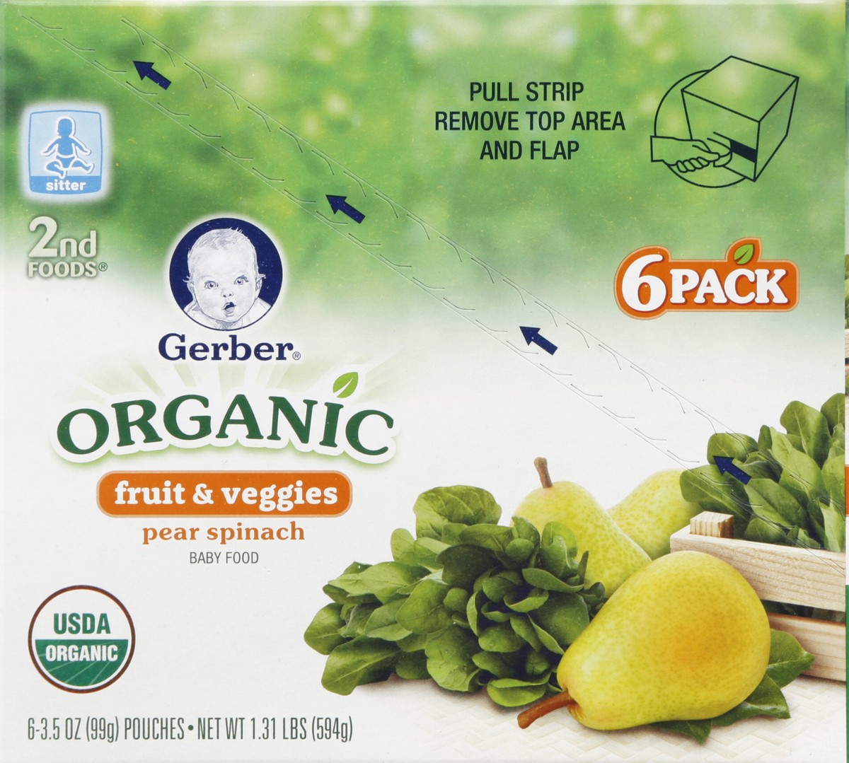 slide 3 of 5, Gerber Baby Food, Organic, Pear Spinach, Sitter, 1 ct