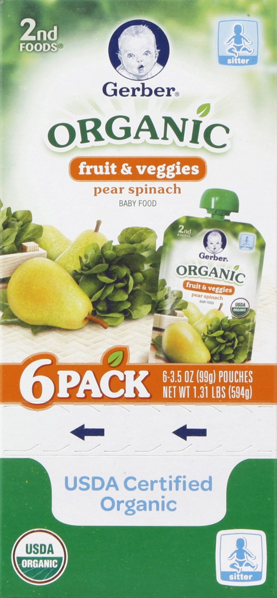 slide 4 of 5, Gerber Baby Food, Organic, Pear Spinach, Sitter, 1 ct