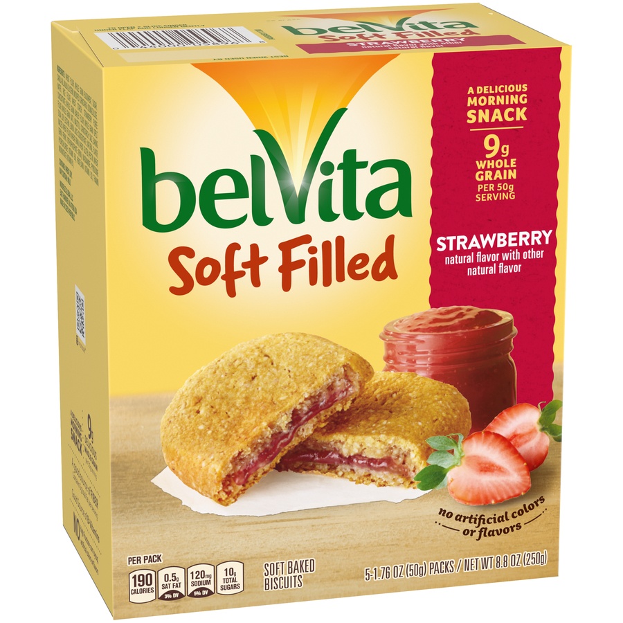 slide 3 of 9, belVita Nabisco belVita Soft Filled Strawberry Soft Baked Biscuits 5-1.76 Oz., 8.8 oz